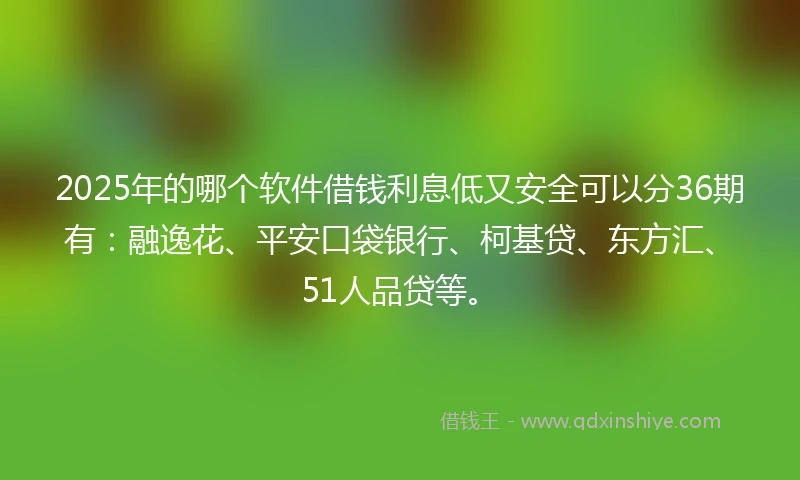2025年的哪个软件借钱利息低又安全可以分36期有：融逸花、平安口袋银行、柯基贷、东方汇、51人品贷等。