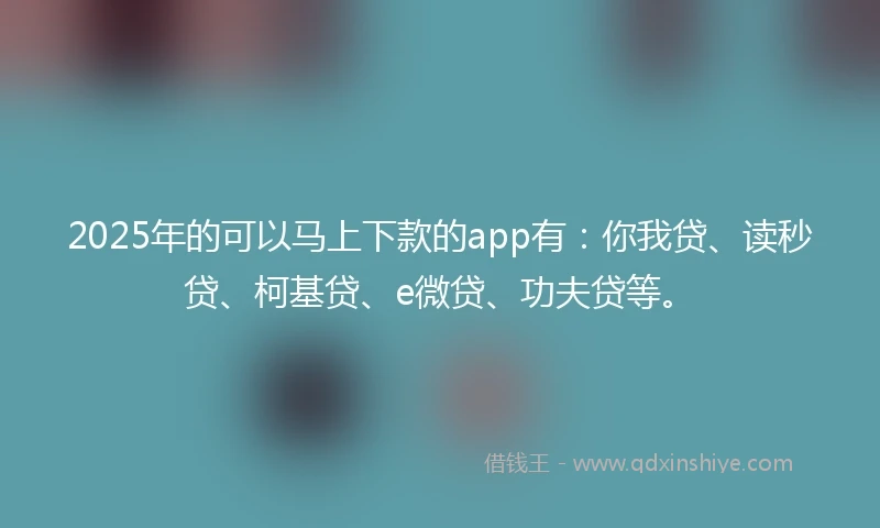 2025年的可以马上下款的app有：你我贷、读秒贷、柯基贷、e微贷、功夫贷等。