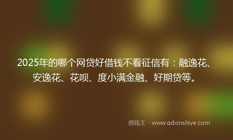 2025年的哪个网贷好借钱不看征信有：融逸花、安逸花、花呗、度小满金融、好期贷等。