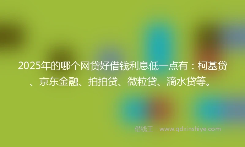 2025年的哪个网贷好借钱利息低一点有：柯基贷、京东金融、拍拍贷、微粒贷、滴水贷等。