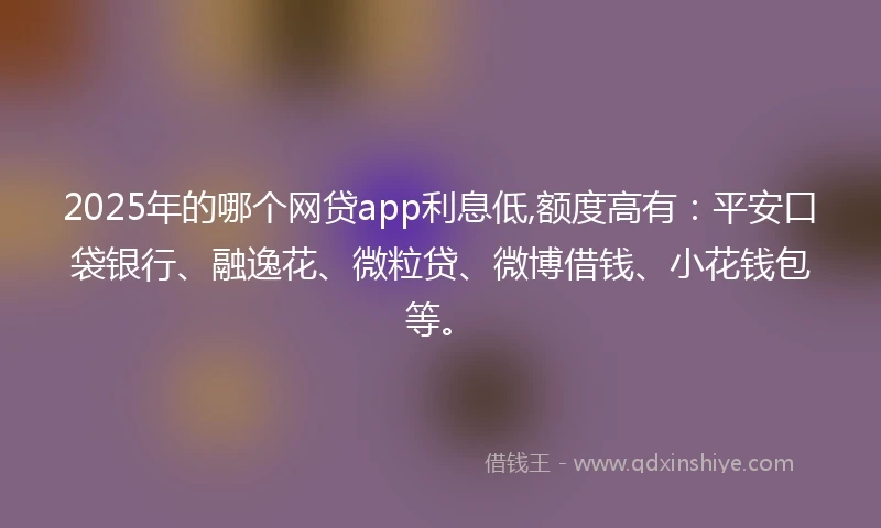2025年的哪个网贷app利息低,额度高有：平安口袋银行、融逸花、微粒贷、微博借钱、小花钱包等。