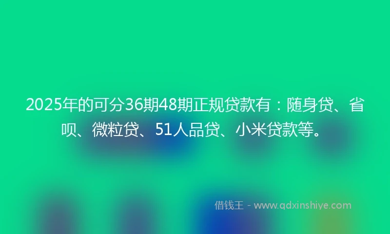 2025年的可分36期48期正规贷款有：随身贷、省呗、微粒贷、51人品贷、小米贷款等。