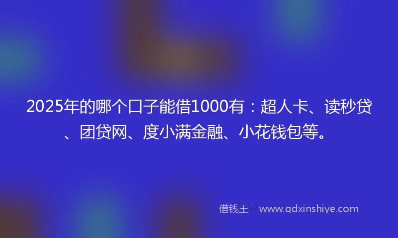 2025年的哪个口子能借1000有：超人卡、读秒贷、团贷网、度小满金融、小花钱包等。
