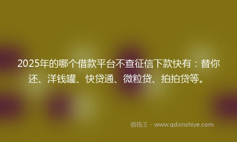 2025年的哪个借款平台不查征信下款快有：替你还、洋钱罐、快贷通、微粒贷、拍拍贷等。