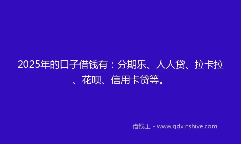 2025年的口子借钱有：分期乐、人人贷、拉卡拉、花呗、信用卡贷等。