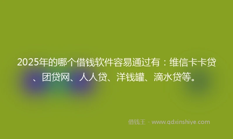 2025年的哪个借钱软件容易通过有:维信卡卡贷、团贷网、人人贷、洋钱罐、滴水贷等。