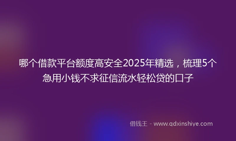 哪个借款平台额度高安全2025年精选，梳理5个急用小钱不求征信流水轻松贷的口子