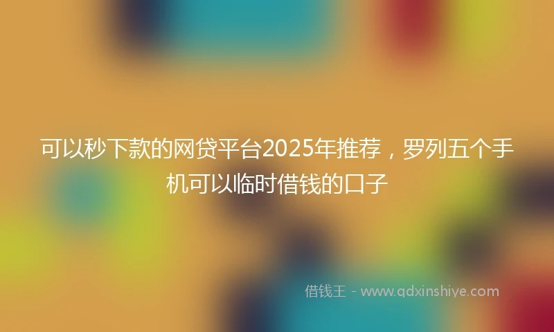 可以秒下款的网贷平台2025年推荐，罗列五个手机可以临时借钱的口子