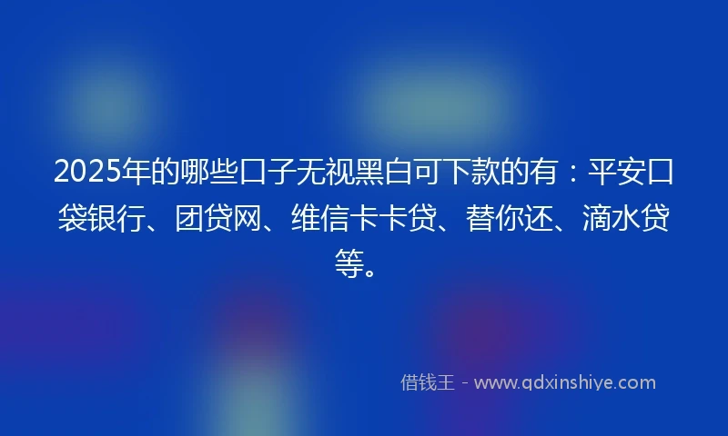2025年的哪些口子无视黑白可下款的有：平安口袋银行、团贷网、维信卡卡贷、替你还、滴水贷等。