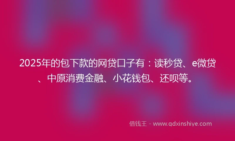 2025年的包下款的网贷口子有：读秒贷、e微贷、中原消费金融、小花钱包、还呗等。