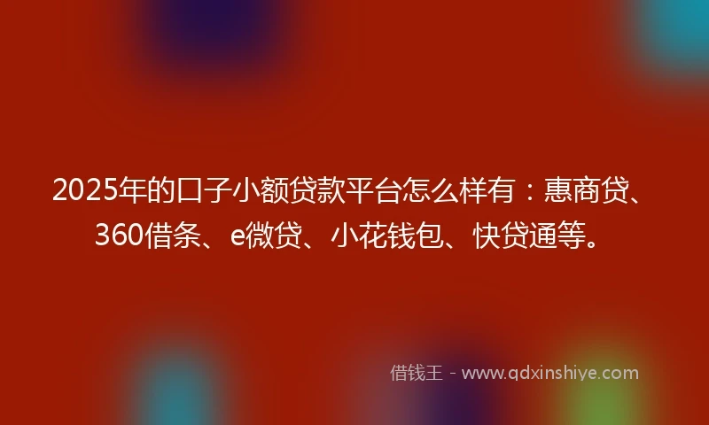 2025年的口子小额贷款平台怎么样有：惠商贷、360借条、e微贷、小花钱包、快贷通等。