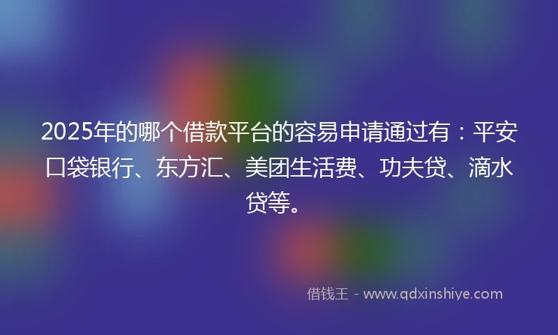 2025年的哪个借款平台的容易申请通过有：平安口袋银行、东方汇、美团生活费、功夫贷、滴水贷等。