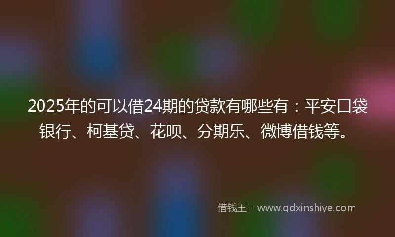 2025年的可以借24期的贷款有哪些有：平安口袋银行、柯基贷、花呗、分期乐、微博借钱等。