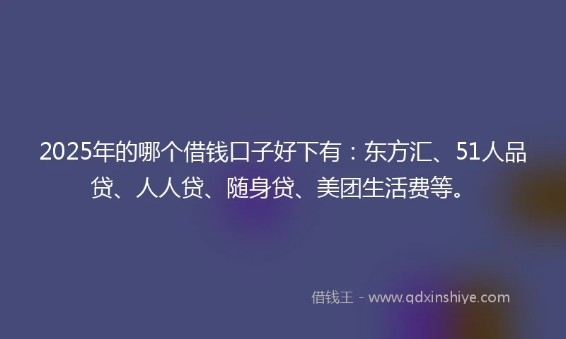 2025年的哪个借钱口子好下有：东方汇、51人品贷、人人贷、随身贷、美团生活费等。