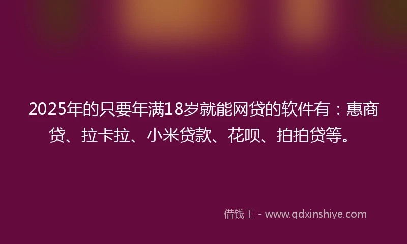 2025年的只要年满18岁就能网贷的软件有：惠商贷、拉卡拉、小米贷款、花呗、拍拍贷等。