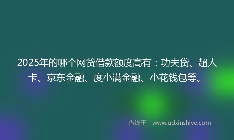 2025年的哪个网贷借款额度高有：功夫贷、超人卡、京东金融、度小满金融、小花钱包等。