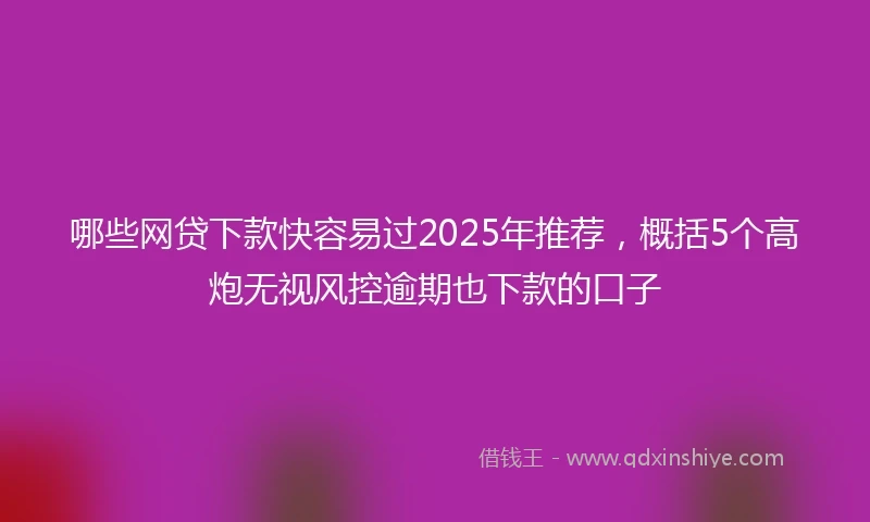 哪些网贷下款快容易过2025年推荐，概括5个高炮无视风控逾期也下款的口子