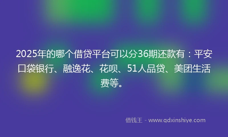2025年的哪个借贷平台可以分36期还款有：平安口袋银行、融逸花、花呗、51人品贷、美团生活费等。