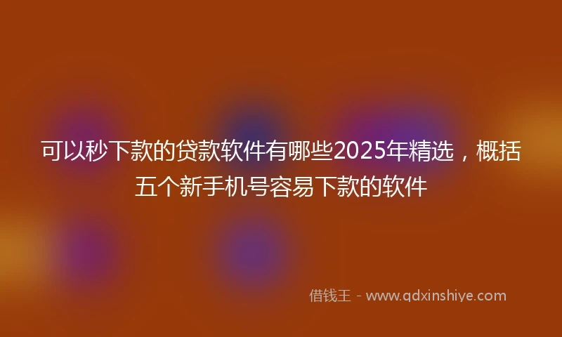 可以秒下款的贷款软件有哪些2025年精选，概括五个新手机号容易下款的软件