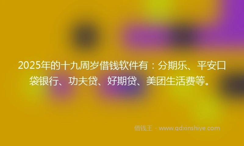 2025年的十九周岁借钱软件有：分期乐、平安口袋银行、功夫贷、好期贷、美团生活费等。