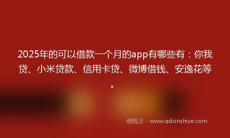 2025年的可以借款一个月的app有哪些有：你我贷、小米贷款、信用卡贷、微博借钱、安逸花等。