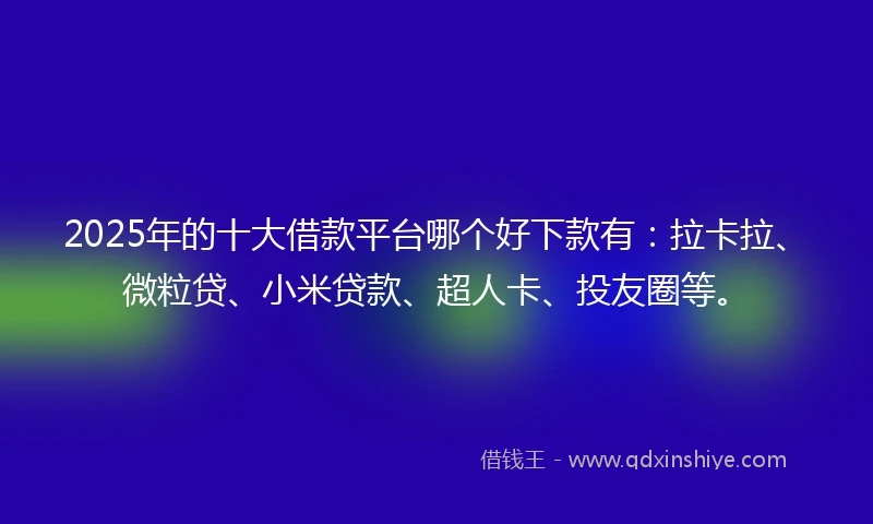 2025年的十大借款平台哪个好下款有：拉卡拉、微粒贷、小米贷款、超人卡、投友圈等。