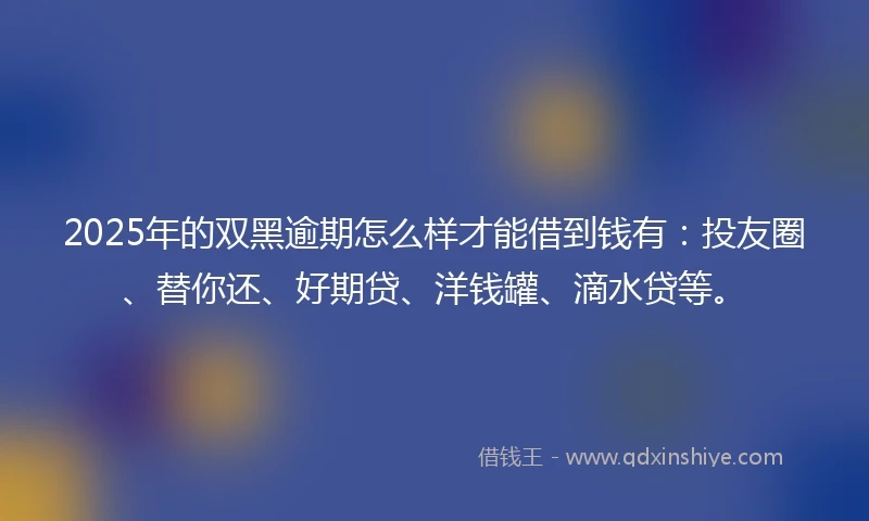 2025年的双黑逾期怎么样才能借到钱有：投友圈、替你还、好期贷、洋钱罐、滴水贷等。