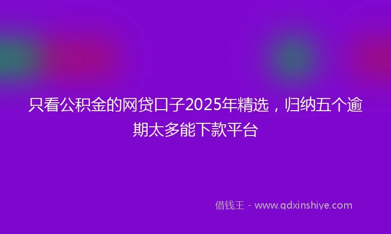 只看公积金的网贷口子2025年精选，归纳五个逾期太多能下款平台
