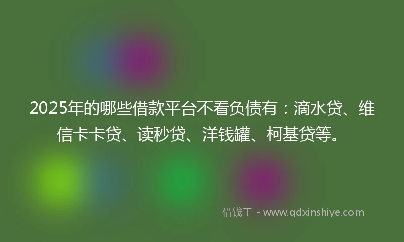 2025年的哪些借款平台不看负债有：滴水贷、维信卡卡贷、读秒贷、洋钱罐、柯基贷等。