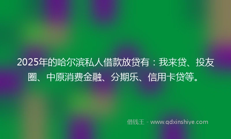 2025年的哈尔滨私人借款放贷有：我来贷、投友圈、中原消费金融、分期乐、信用卡贷等。