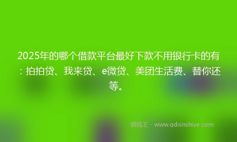 2025年的哪个借款平台最好下款不用银行卡的有：拍拍贷、我来贷、e微贷、美团生活费、替你还等。