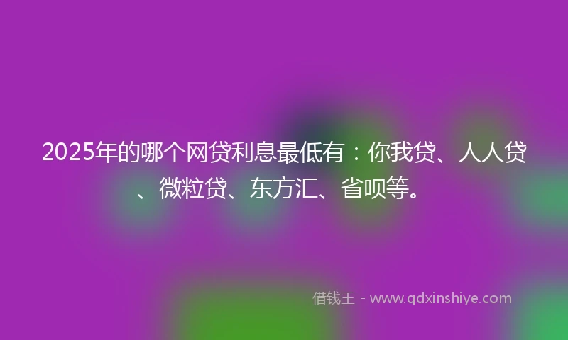 2025年的哪个网贷利息最低有：你我贷、人人贷、微粒贷、东方汇、省呗等。