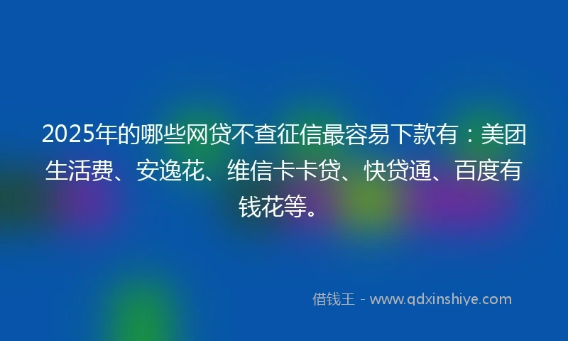 2025年的哪些网贷不查征信最容易下款有：美团生活费、安逸花、维信卡卡贷、快贷通、百度有钱花等。