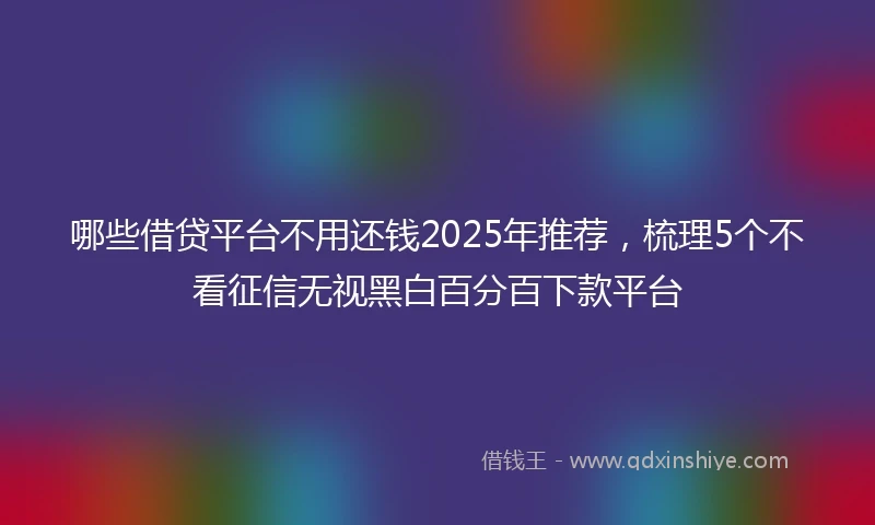 哪些借贷平台不用还钱2025年推荐，梳理5个不看征信无视黑白百分百下款平台
