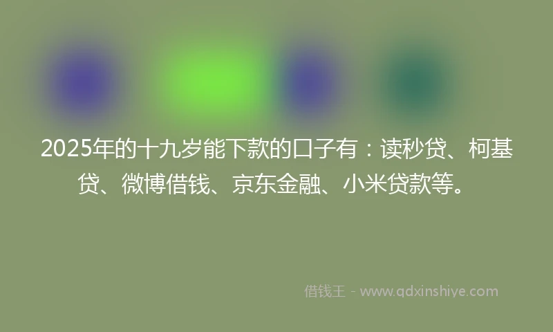 2025年的十九岁能下款的口子有：读秒贷、柯基贷、微博借钱、京东金融、小米贷款等。