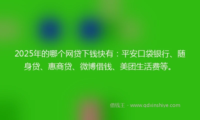 2025年的哪个网贷下钱快有：平安口袋银行、随身贷、惠商贷、微博借钱、美团生活费等。