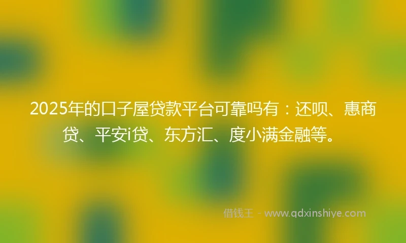 2025年的口子屋贷款平台可靠吗有：还呗、惠商贷、平安i贷、东方汇、度小满金融等。