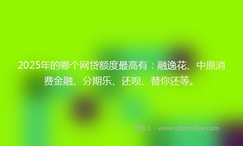 2025年的哪个网贷额度最高有：融逸花、中原消费金融、分期乐、还呗、替你还等。