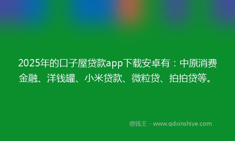2025年的口子屋贷款app下载安卓有：中原消费金融、洋钱罐、小米贷款、微粒贷、拍拍贷等。
