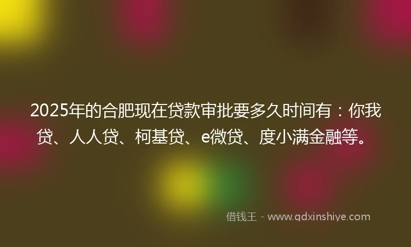 2025年的合肥现在贷款审批要多久时间有：你我贷、人人贷、柯基贷、e微贷、度小满金融等。