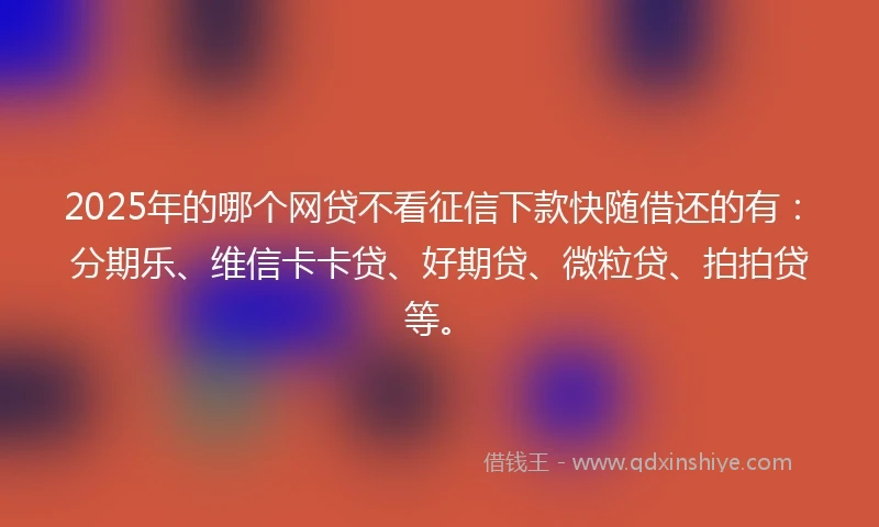 2025年的哪个网贷不看征信下款快随借还的有：分期乐、维信卡卡贷、好期贷、微粒贷、拍拍贷等。