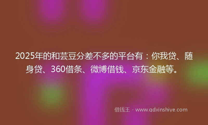 2025年的和芸豆分差不多的平台有:你我贷、随身贷、360借条、微博借钱、京东金融等。