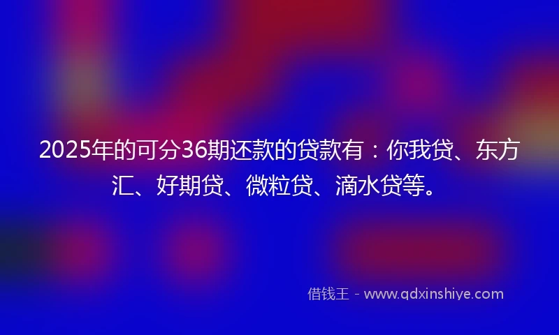 2025年的可分36期还款的贷款有:你我贷、东方汇、好期贷、微粒贷、滴水贷等。