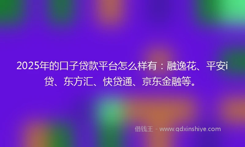 2025年的口子贷款平台怎么样有：融逸花、平安i贷、东方汇、快贷通、京东金融等。
