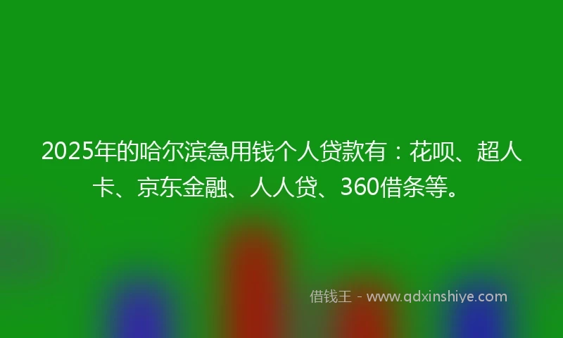 2025年的哈尔滨急用钱个人贷款有：花呗、超人卡、京东金融、人人贷、360借条等。