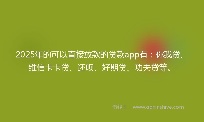 2025年的可以直接放款的贷款app有：你我贷、维信卡卡贷、还呗、好期贷、功夫贷等。