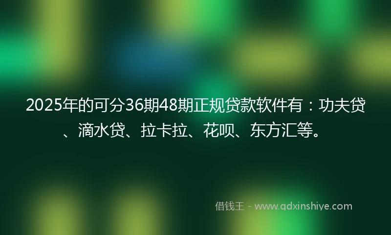 2025年的可分36期48期正规贷款软件有：功夫贷、滴水贷、拉卡拉、花呗、东方汇等。