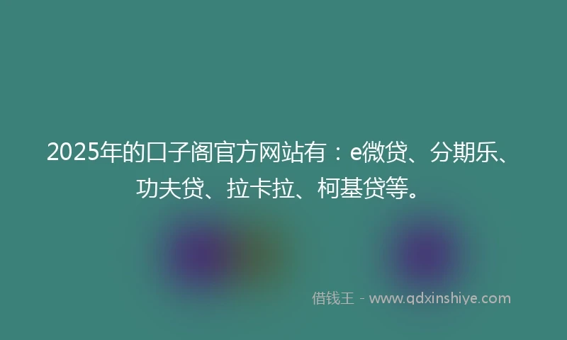 2025年的口子阁官方网站有：e微贷、分期乐、功夫贷、拉卡拉、柯基贷等。