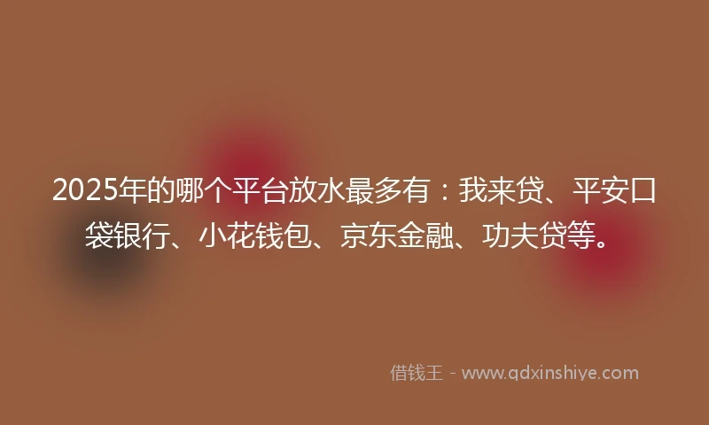 2025年的哪个平台放水最多有：我来贷、平安口袋银行、小花钱包、京东金融、功夫贷等。