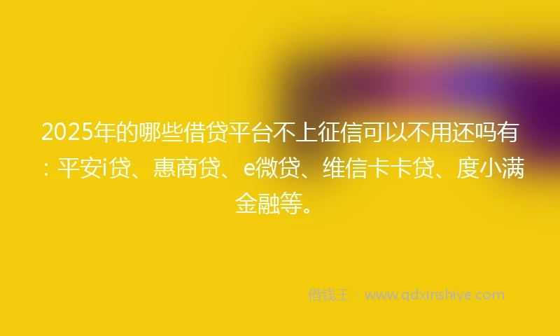 2025年的哪些借贷平台不上征信可以不用还吗有：平安i贷、惠商贷、e微贷、维信卡卡贷、度小满金融等。